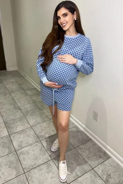 Pinkblush Checkered Plaid Pullover Shorts Set In Blue