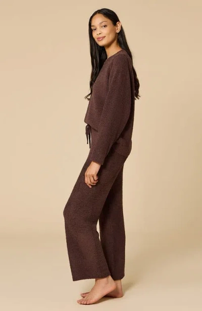 Softies Solid Marshmallow Reverse Seam Crew Neck Lounge Set With Bracelet Sleeve In Brown