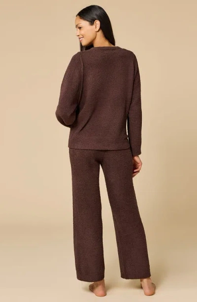 Softies Solid Marshmallow Reverse Seam Crew Neck Lounge Set With Bracelet Sleeve In Brown