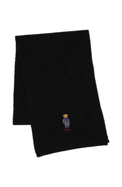 Polo Ralph Lauren Solid Denim Bear Scarf In Black