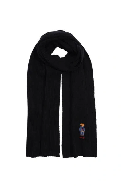 Polo Ralph Lauren Solid Denim Bear Scarf In Black