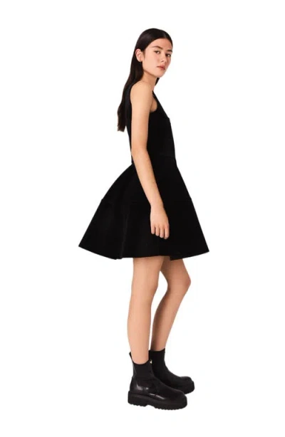 Maje Womens Black Sleeveless Square-neck Stretch-velvet Skater Dress