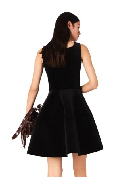 Maje Womens Black Sleeveless Square-neck Stretch-velvet Skater Dress