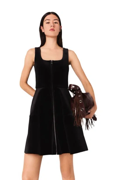 Maje Womens Black Sleeveless Square-neck Stretch-velvet Skater Dress