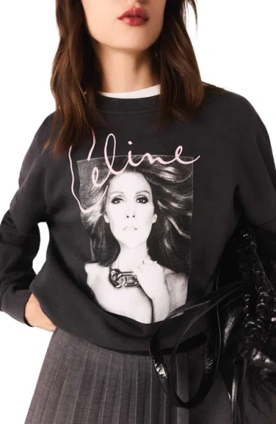 Maje Womens Grey Celine Dion Graphic-print Cotton Sweatshirt In Gray