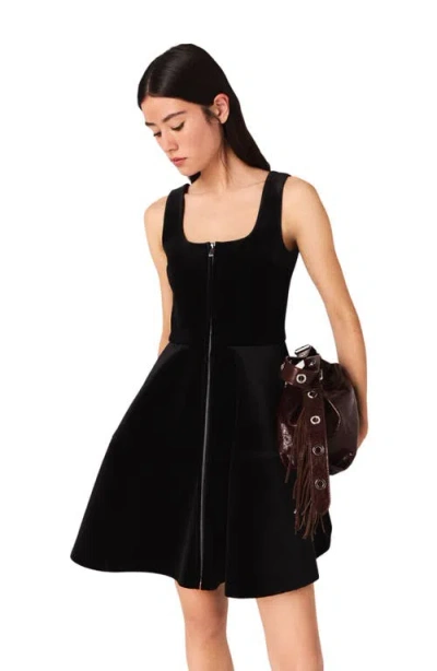 Maje Womens Black Sleeveless Square-neck Stretch-velvet Skater Dress