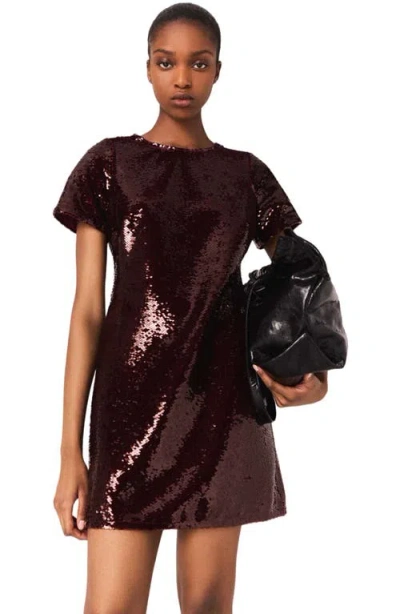 Maje Womens Burgundy Short-sleeved Sequin-embellished Mini Dress