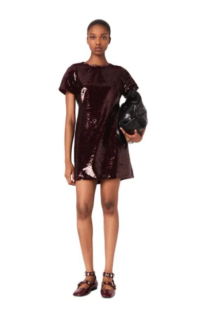 Maje Womens Burgundy Short-sleeved Sequin-embellished Mini Dress