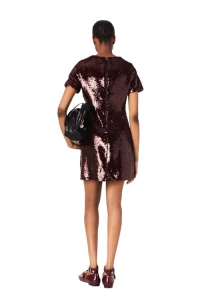 Maje Womens Burgundy Short-sleeved Sequin-embellished Mini Dress