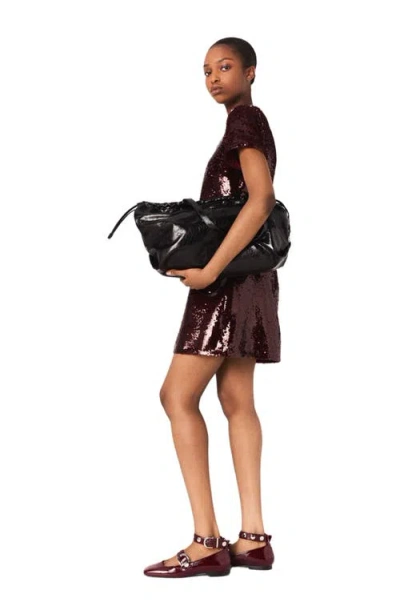Maje Womens Burgundy Short-sleeved Sequin-embellished Mini Dress