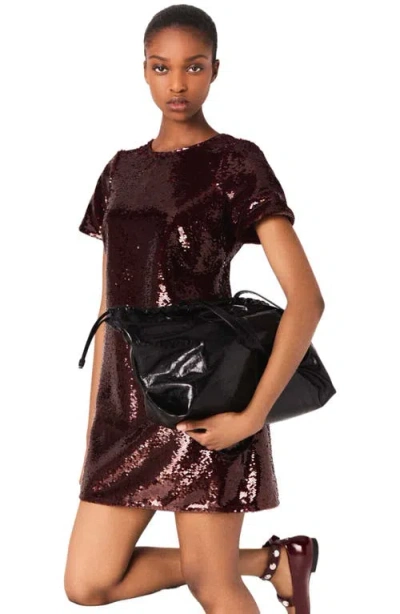 Maje Womens Burgundy Short-sleeved Sequin-embellished Mini Dress