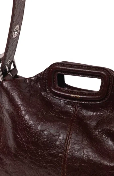 Maje Womens Dark Brown Miss M Crackled-leather Shoulder Bag