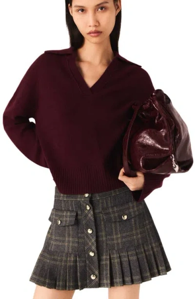 Maje Short Pleated Checked Skirt In Gray