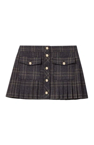 Maje Short Pleated Checked Skirt In Gray