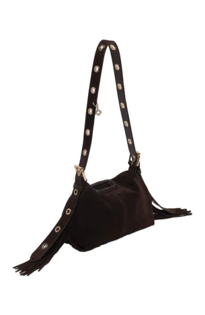 Maje Womens Grey Miss M Mini Suede Shoulder Bag In Brown