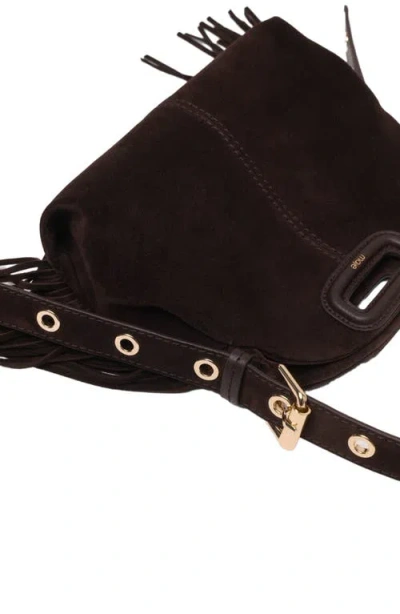 Maje Womens Grey Miss M Mini Suede Shoulder Bag In Brown