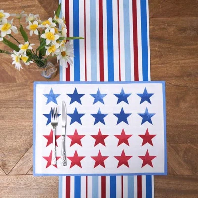 C & F Home C&f Home Red White & Pow Placemats Set Of 6, 14" X 20" In Blue