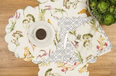 C & F Home C&f Home Genevieve Floral Flowers Botanical Round Cotton Quilted Spring Summer Placemats, Set Of 6,  In Multi