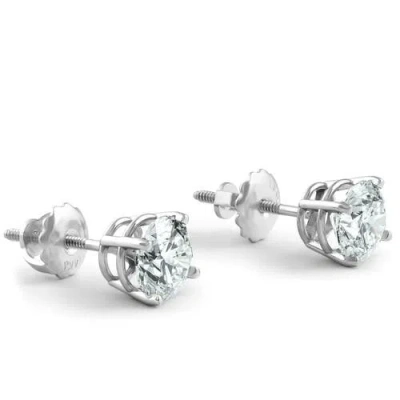 Bliss Diamond 2 Ct Tw Round Lab Grown Diamond Studs 14k Gold With Screw Backs In Silver