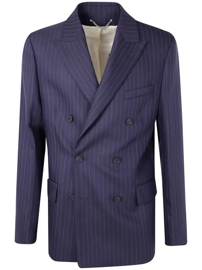 Golden Goose Navy Blue Pinstripe Double-breasted Jacket In Blue
