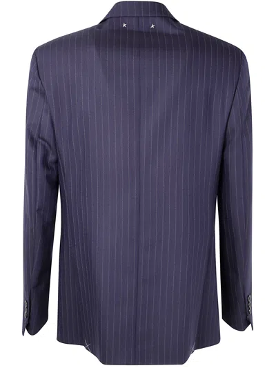 Golden Goose Navy Blue Pinstripe Double-breasted Jacket In Blue