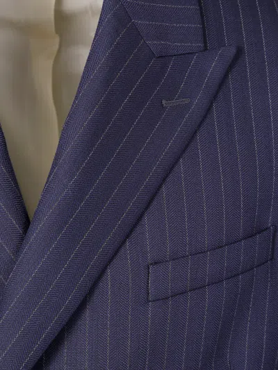 Golden Goose Navy Blue Pinstripe Double-breasted Jacket In Blue