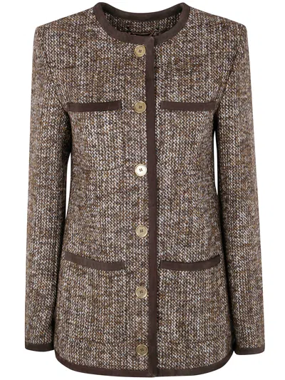 Golden Goose Coffee-colored Wool Tweed Jacket In Brown