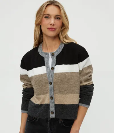 Michael Stars Fiona Stripe Crew Neck Cardigan In Multi
