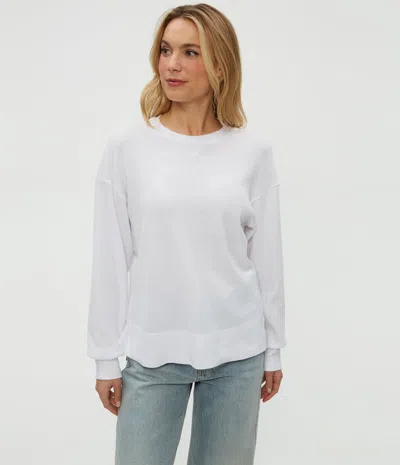 Michael Stars Keri Crew Neck Pullover Sweatshirt With Dorito In White