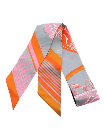 Pre-owned Hermes 20s Ex-libris Forever Ribbon Scarf In Gray