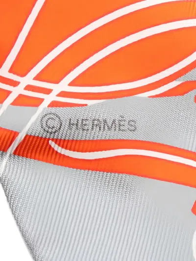 Pre-owned Hermes 20s Ex-libris Forever Ribbon Scarf In Gray