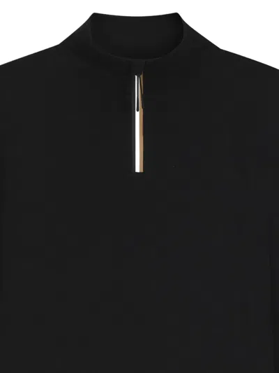 Hugo Boss Turtleneck Half-zip Sweater In Black