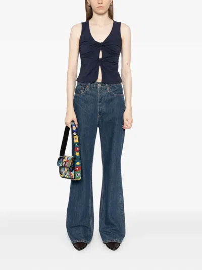 Reformation Tefi Twist Cutout Stretch Organic Cotton Tank In Blue