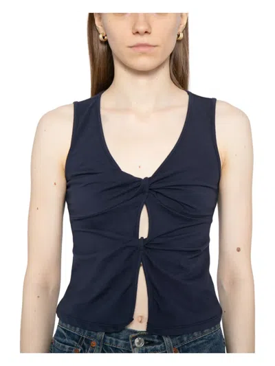 Reformation Tefi Twist Cutout Stretch Organic Cotton Tank In Blue