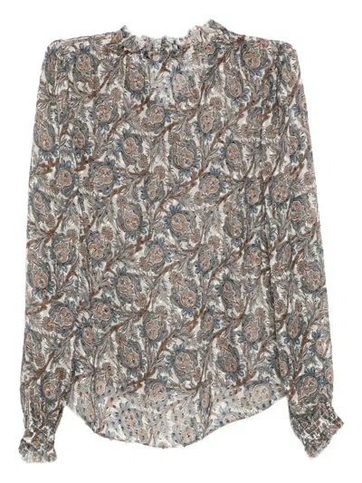 Veronica Beard Hickory Print Tie Neck Silk Blend Shirt In Multi