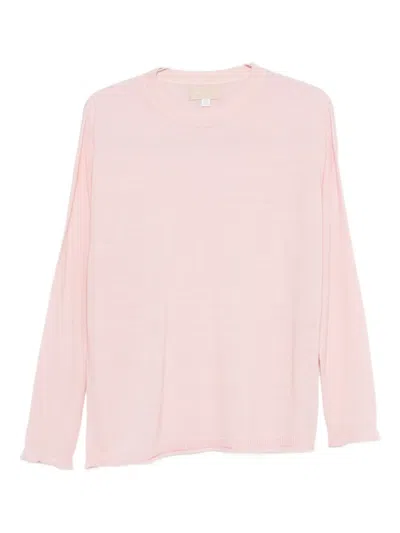 120% Lino Round-neck Long-sleeve Sweater In Pink