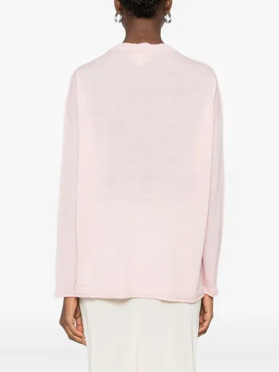 120% Lino Round-neck Long-sleeve Sweater In Pink