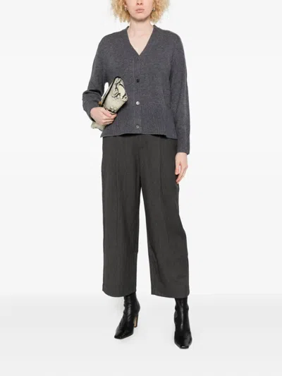 Yerse V-neck Ribbed Cardigan In Gray