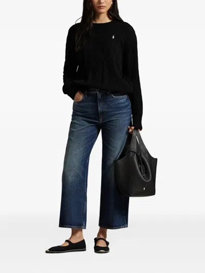 Polo Ralph Lauren Cable Wool And Cashmere Crewneck Jumper In Black