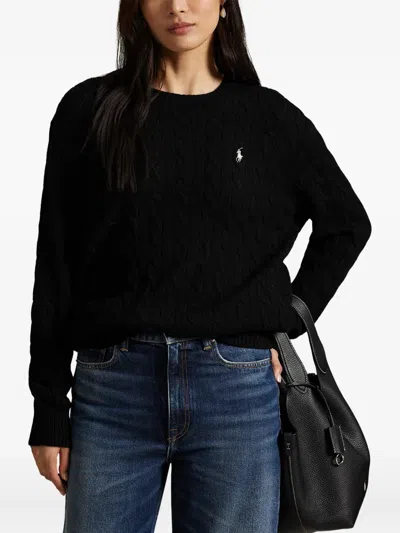 Polo Ralph Lauren Cable Wool And Cashmere Crewneck Jumper In Black
