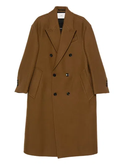 Ami Alexandre Mattiussi Double-breasted Coat Featuring Back Vent And Notched Lapels In Brown
