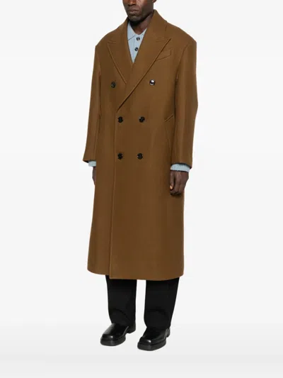 Ami Alexandre Mattiussi Double-breasted Coat Featuring Back Vent And Notched Lapels In Brown