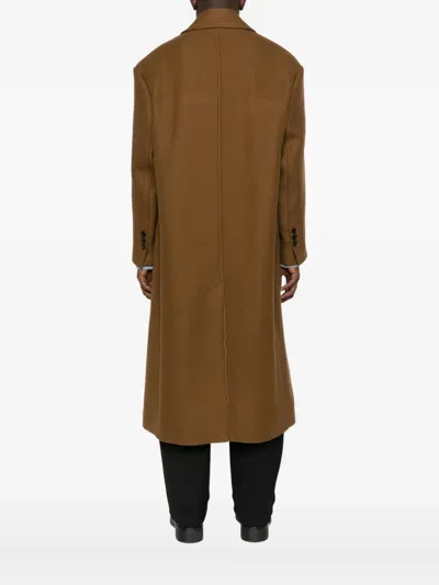 Ami Alexandre Mattiussi Double-breasted Coat Featuring Back Vent And Notched Lapels In Brown