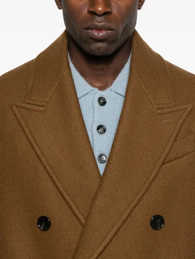 Ami Alexandre Mattiussi Double-breasted Coat Featuring Back Vent And Notched Lapels In Brown