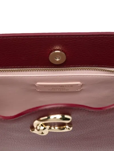 Coccinelle Curved-c Leather Shoulder Bag In Red