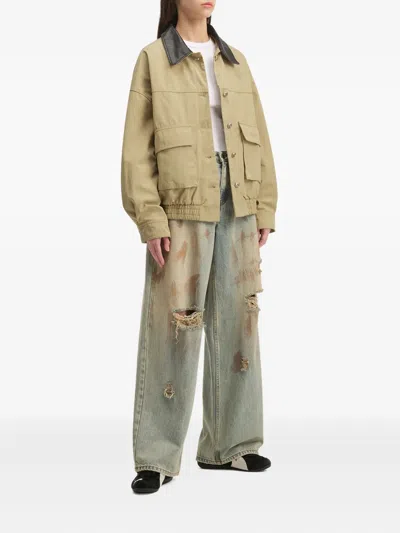 Tout A Coup Collared Elasticated Jacket In Brown