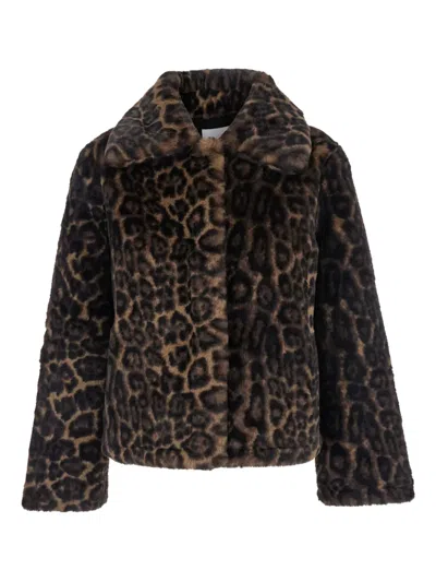 Apparis Leopard-print Zippered Faux-fur Jacket In Brown