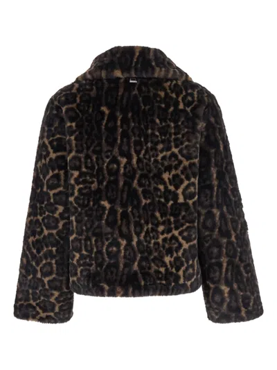 Apparis Leopard-print Zippered Faux-fur Jacket In Brown