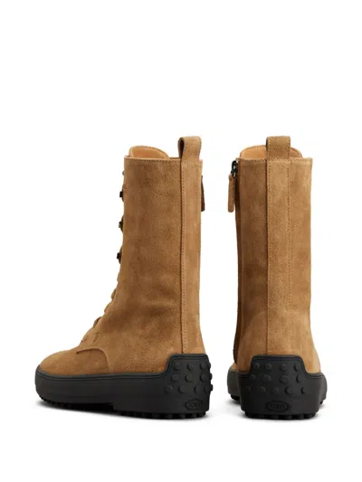 Tod's Suede Ankle Boots Featuring Pull Tab In Brown