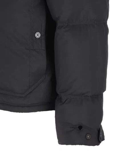Stone Island Blue Down Jacket With Drawstring Hood And Logo Patch On The Sleeve In Tech Fabric Man In Black